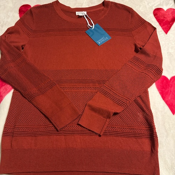 MARKET & SPRUCE Rowan Textured Cotton Blend Sweater Copper M Stitch Fix Nwt - Picture 3 of 11
